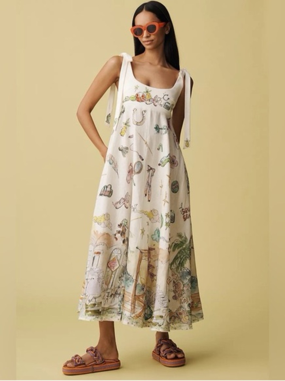 Anthropologie ALÉMAIS Anouk Colantoni Ballet Tie-Strap Midi Dress Sz 0 NWT